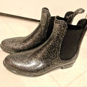 mootsi tootsi, black glitter rain boots sz 6.5